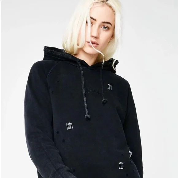 Obey Tops New Deadstock Obey Arlo Acid Washed Black Distressed Safety Pin Hoodie L Poshmark